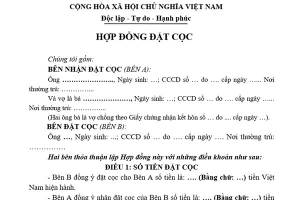 Hợp đồng đặt cọc Khi nào có hiệu lực pháp luật?